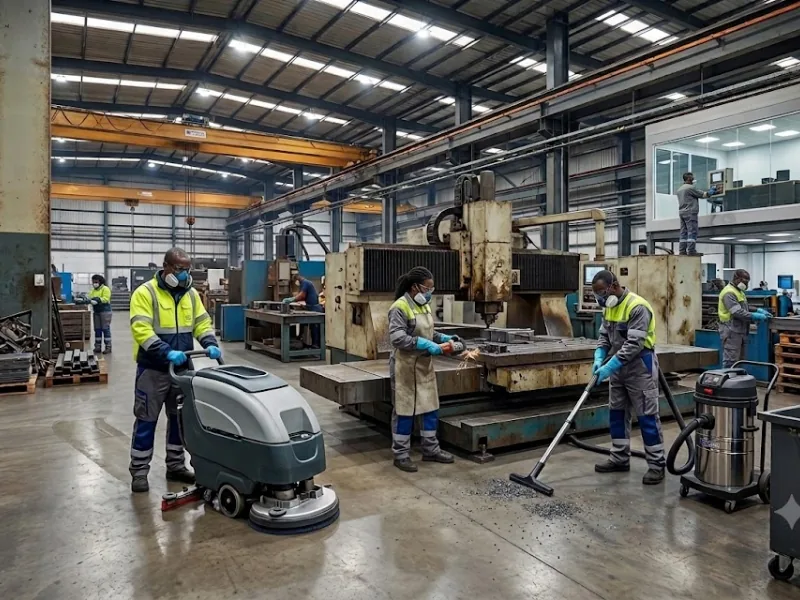Sonyuko Cleaning Services team cleaning an industrial warehouse floor